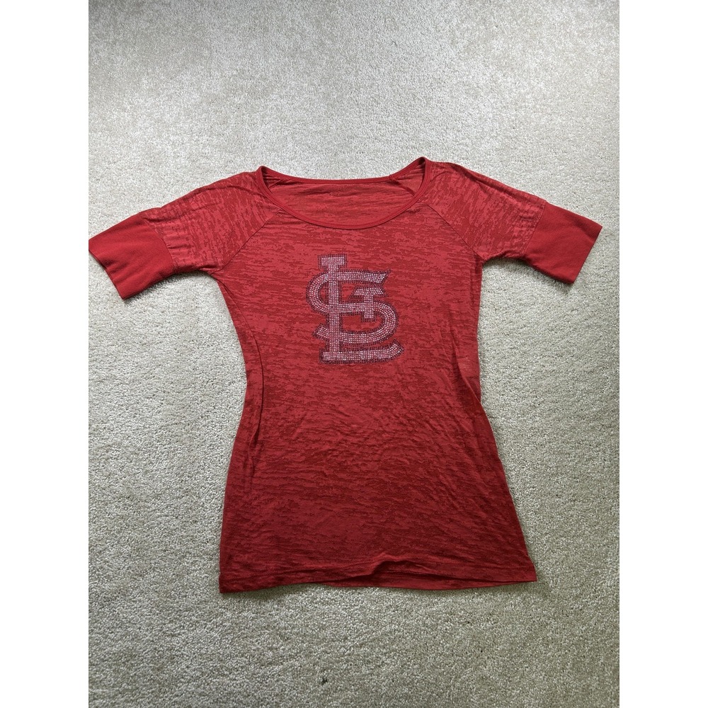 St Louis Cardinals Shirt Womens Small Burnout Rhinestone MLB Baseball Tee Top